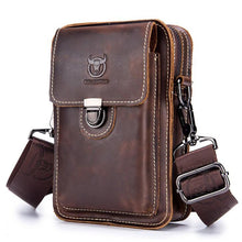 Load image into Gallery viewer, BULLCAPTAIN Crazy horse leather Male Waist Packs Phone Pouch Bags Waist Bag Men's Small chest Shoulder Belt Bag small back pack